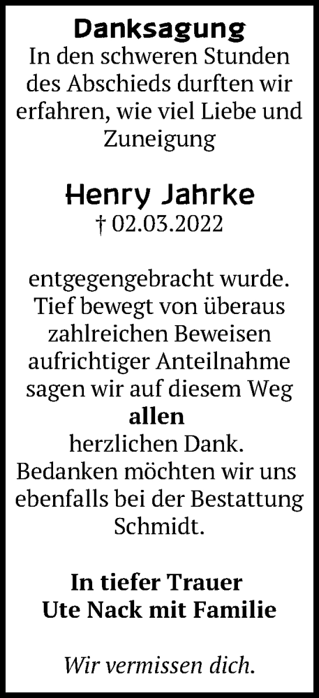 Traueranzeige von Henry Jahrke von Märkische Oderzeitung