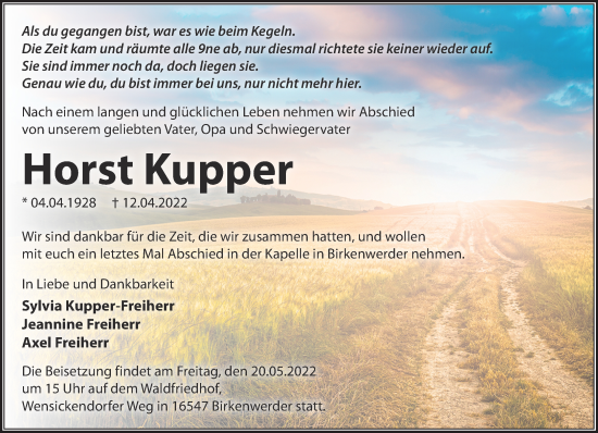 Traueranzeige von Horst Kupper von Märkische Oderzeitung