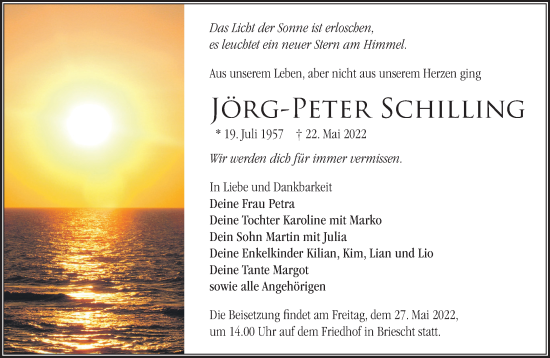 Anzeige Jörg-Peter Schilling