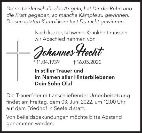 Traueranzeige von Johannes Hecht von Märkische Oderzeitung