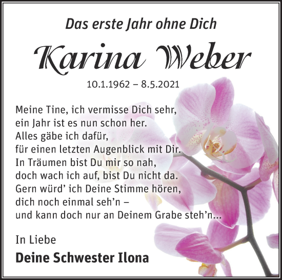 Traueranzeige von Karina Weber von Märkische Oderzeitung