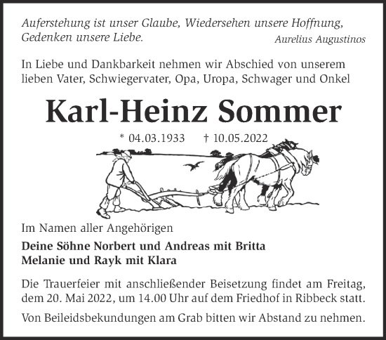 Anzeige Karl-Heinz Sommer