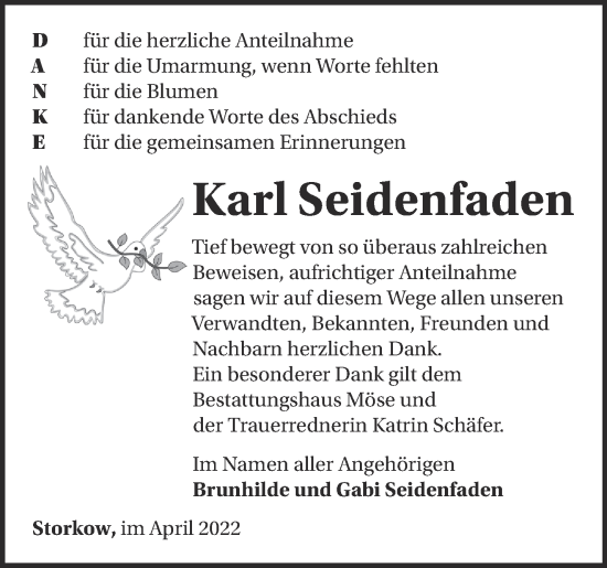 Traueranzeige von Karl Seidenfaden von Märkische Oderzeitung