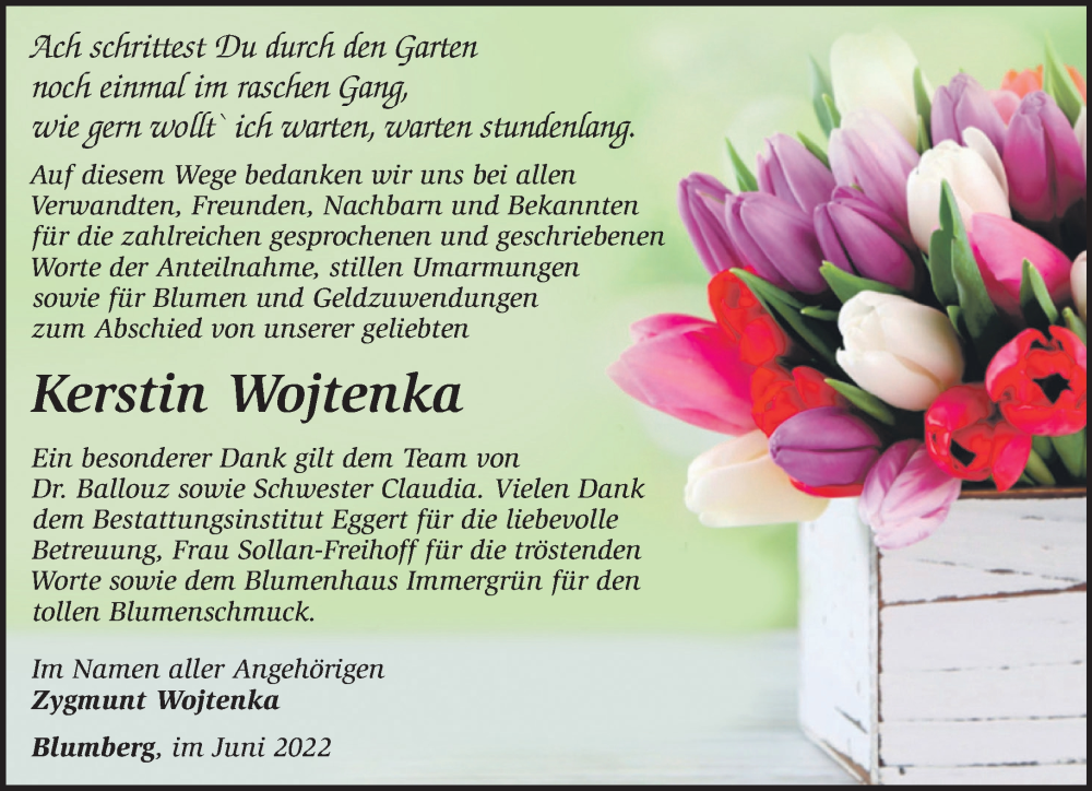  Traueranzeige für Kerstin Wojtenka vom 29.05.2022 aus Märkische Oderzeitung