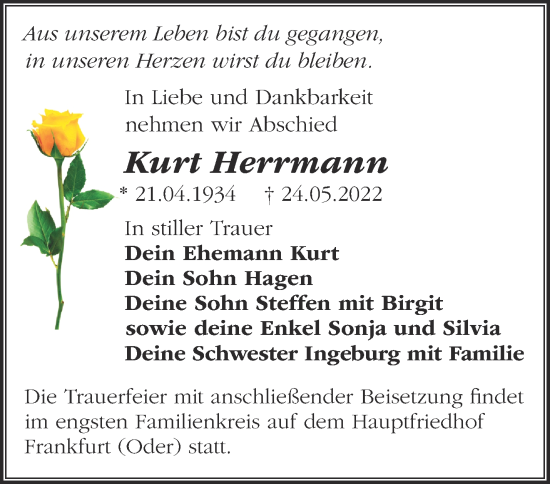 Anzeige Kurt Herrmann
