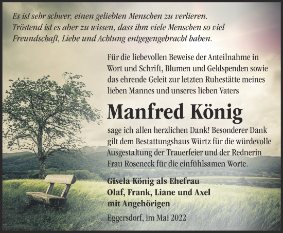 Traueranzeige von Manfred König von Märkische Oderzeitung