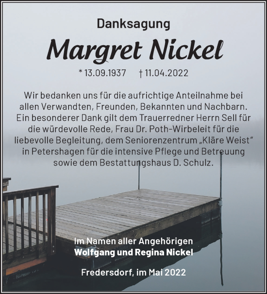 Traueranzeige von Margret Nickel von Märkische Oderzeitung