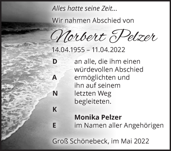 Traueranzeige von Norbert Pelzer von Märkische Oderzeitung