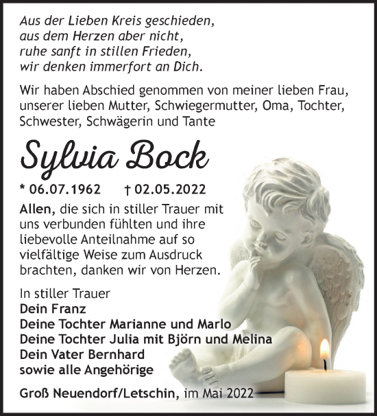 Traueranzeige von Sylvia Bock von Märkische Oderzeitung