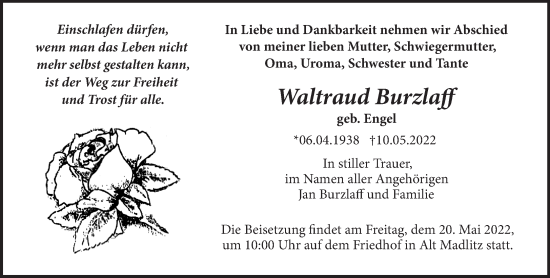 Anzeige Waltraud Burzlaff