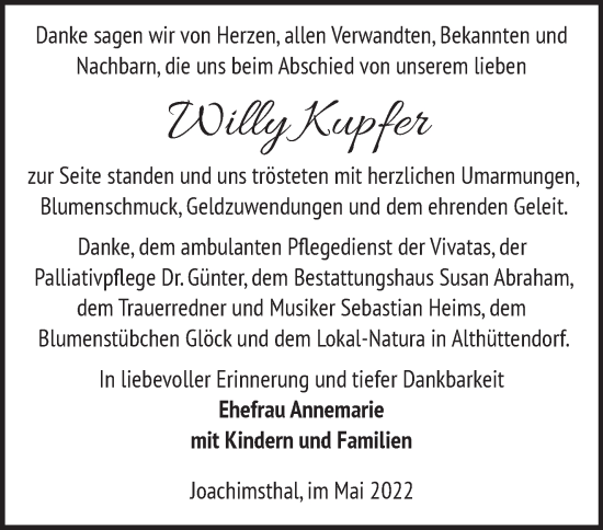 Traueranzeige von Willy Kupfer von Märkische Oderzeitung