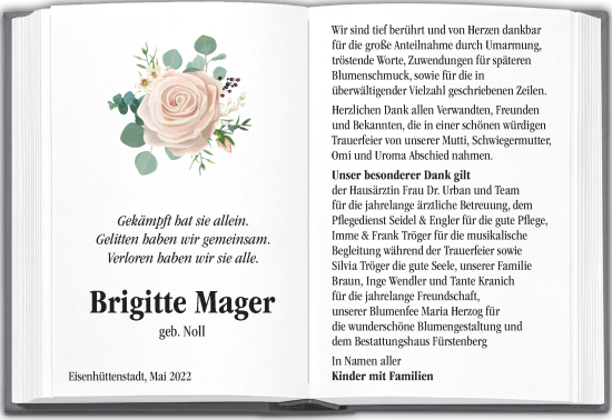 Traueranzeige von Brigitte Mager von Märkische Oderzeitung