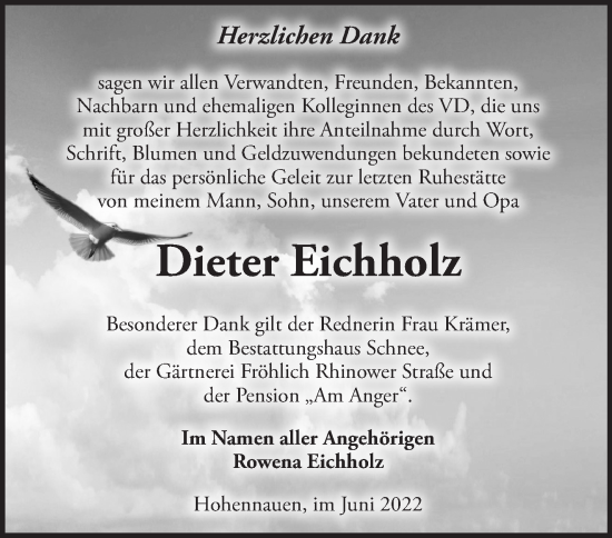 Traueranzeige von Dieter Eichholz von Märkische Oderzeitung