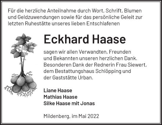 Traueranzeige von Eckhard Haase von Märkische Oderzeitung