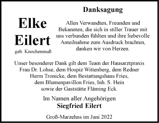 Traueranzeige von Elke Eilert von Märkische Oderzeitung