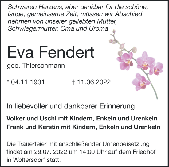 Traueranzeige von Eva Fendert von Märkische Oderzeitung