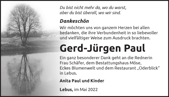 Traueranzeige von Gerd-Jürgen Paul von Märkische Oderzeitung