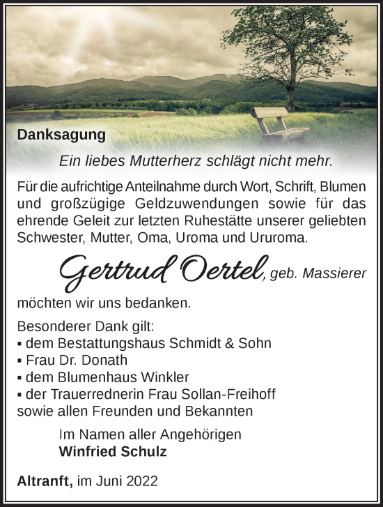 Traueranzeige von Gertrud Oertel von Märkische Oderzeitung