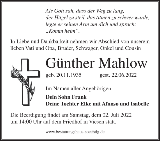 Anzeige Günther Mahlow