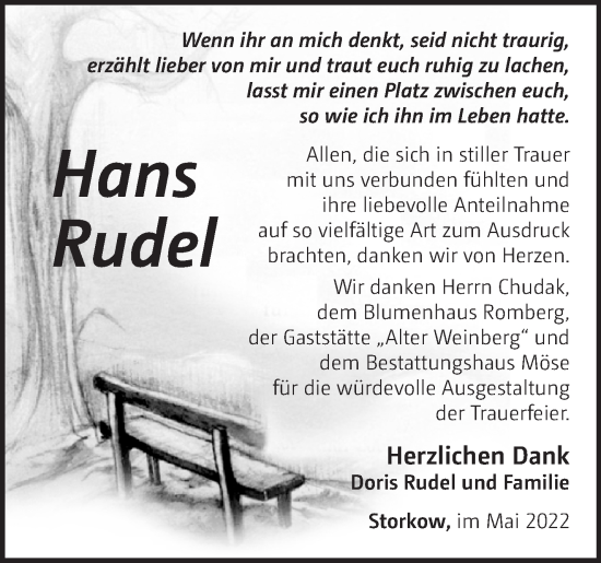 Traueranzeige von Hans Rudel von Märkische Oderzeitung