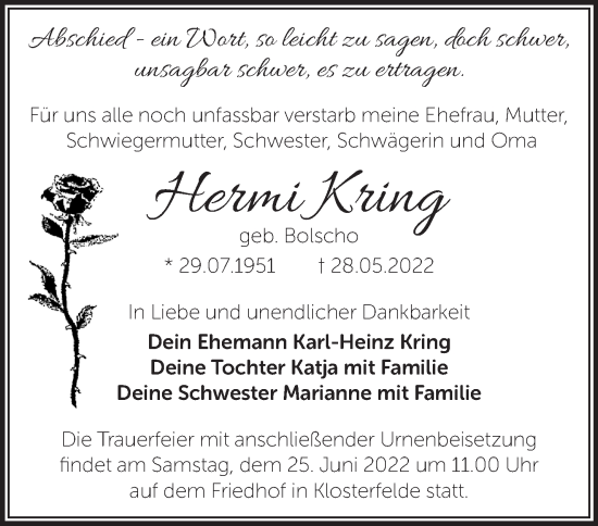 Traueranzeige von Hermi Kring von Märkische Oderzeitung