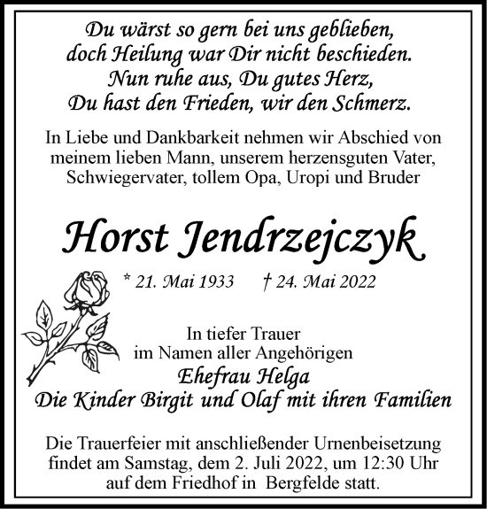 Traueranzeige von Horst Jendrzejczk von Märkische Oderzeitung