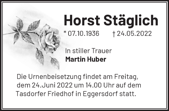 Traueranzeige von Horst Stäglich von Märkische Oderzeitung