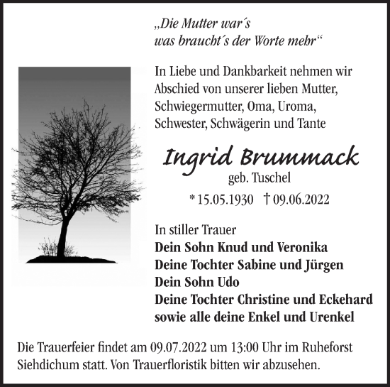 Traueranzeige von Ingrid Brummack von Märkische Oderzeitung