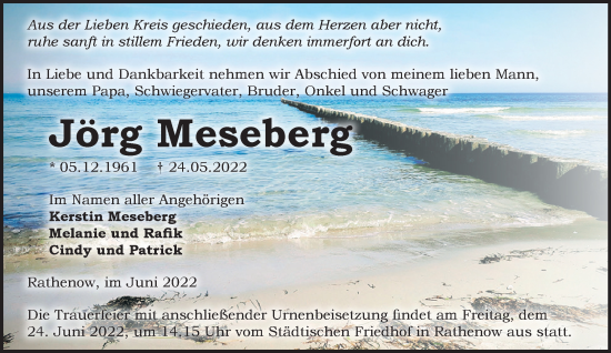 Traueranzeige von Jörg Meseberg von Märkische Oderzeitung