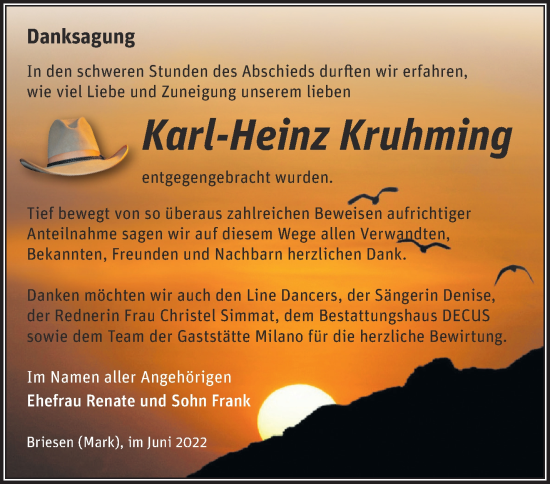 Traueranzeige von Karl-Heinz Kruhming von Märkische Oderzeitung