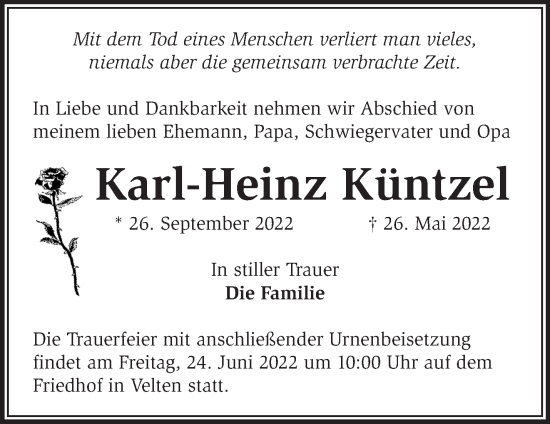 Traueranzeige von Karl-Heinz Küntzel von Märkische Oderzeitung