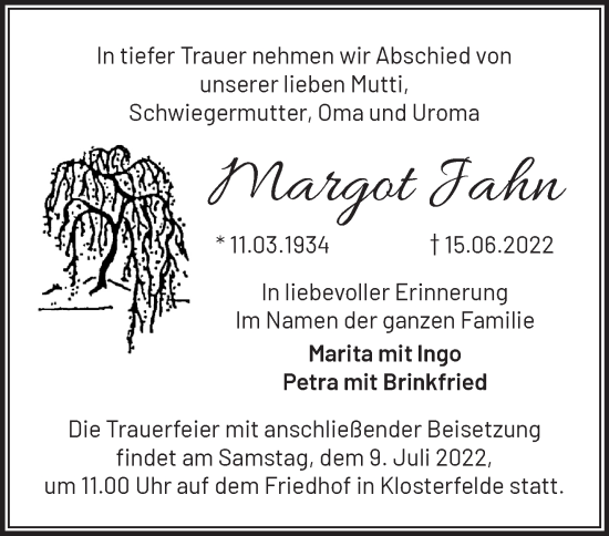 Traueranzeige von Margot Jahn von Märkische Oderzeitung