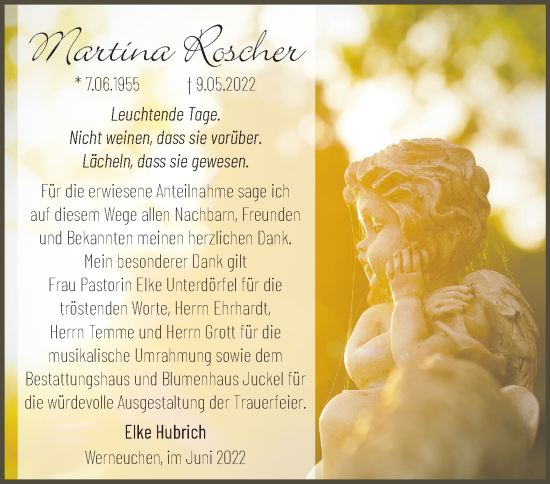 Traueranzeige von Martina Roscher von Märkische Oderzeitung