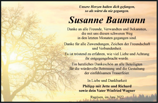 Traueranzeige von Susanne Baumann von Märkische Oderzeitung