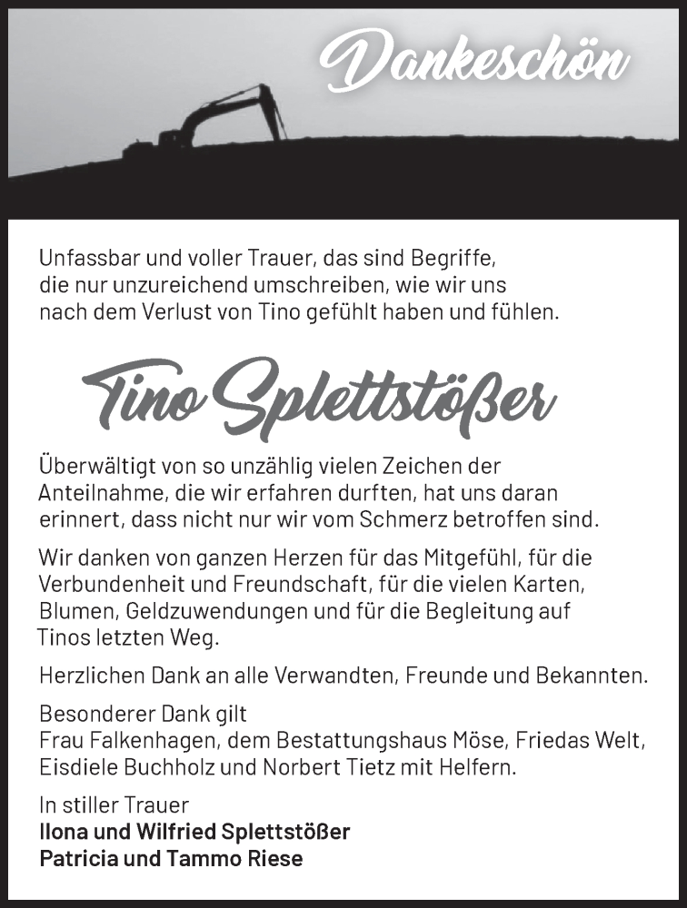  Traueranzeige für Tino Splettstößer vom 28.06.2022 aus Märkische Oderzeitung