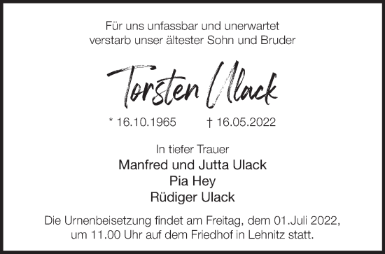 Traueranzeige von Trosten Ulack von Märkische Oderzeitung