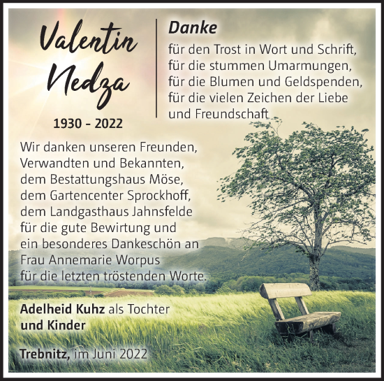 Traueranzeige von Valentin Nedza von Märkische Oderzeitung