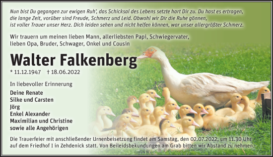 Traueranzeige von Walter Falkenberg von Märkische Oderzeitung