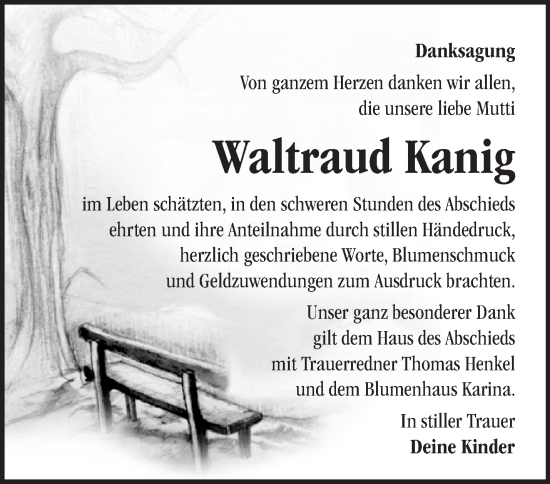 Traueranzeige von Waltraud Kanig von Märkische Oderzeitung