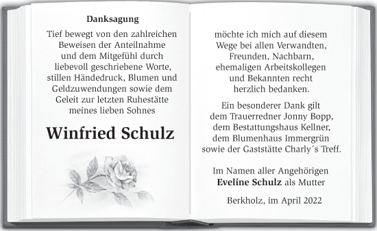 Traueranzeige von Winfried Schulz von Märkische Oderzeitung