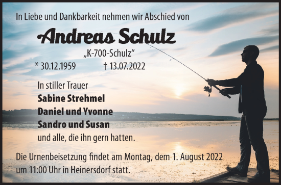 Traueranzeige von Andreas Schulz von Märkische Oderzeitung