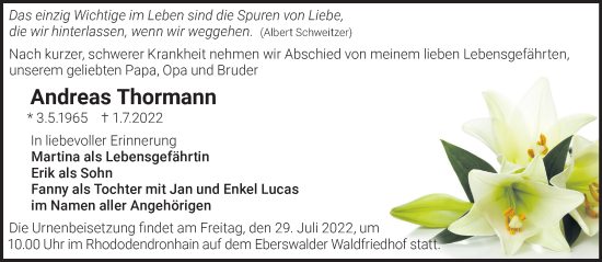 Traueranzeige von Andreas Thormann von Märkische Oderzeitung