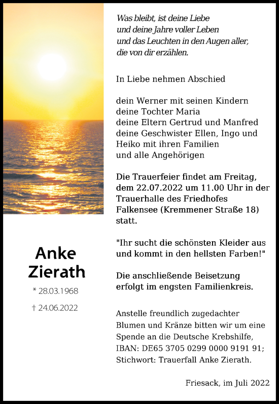 Traueranzeige von Anke Zierath von Märkische Oderzeitung