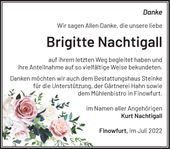 Traueranzeige von Brigitte Nachtigall von Märkische Oderzeitung