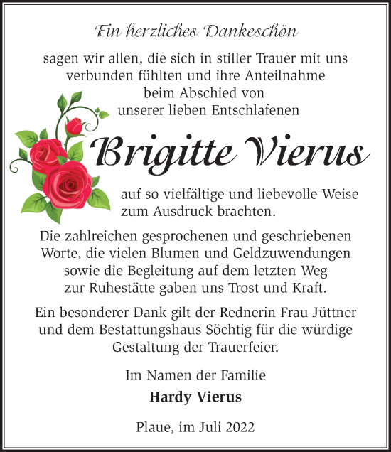 Traueranzeige von Brigitte Vierus von Märkische Oderzeitung