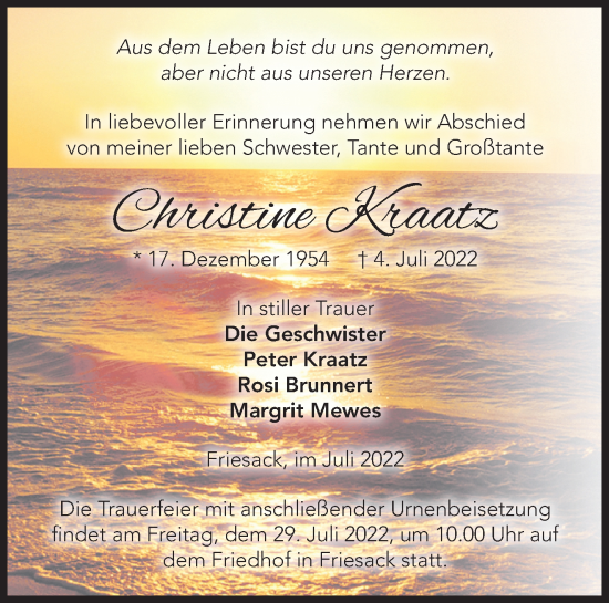 Traueranzeige von Christine Kraatz von Märkische Oderzeitung