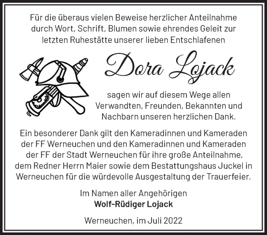 Traueranzeige von Dora Lojack von Märkische Oderzeitung