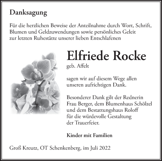 Traueranzeige von Elfriede Rocke von Märkische Oderzeitung