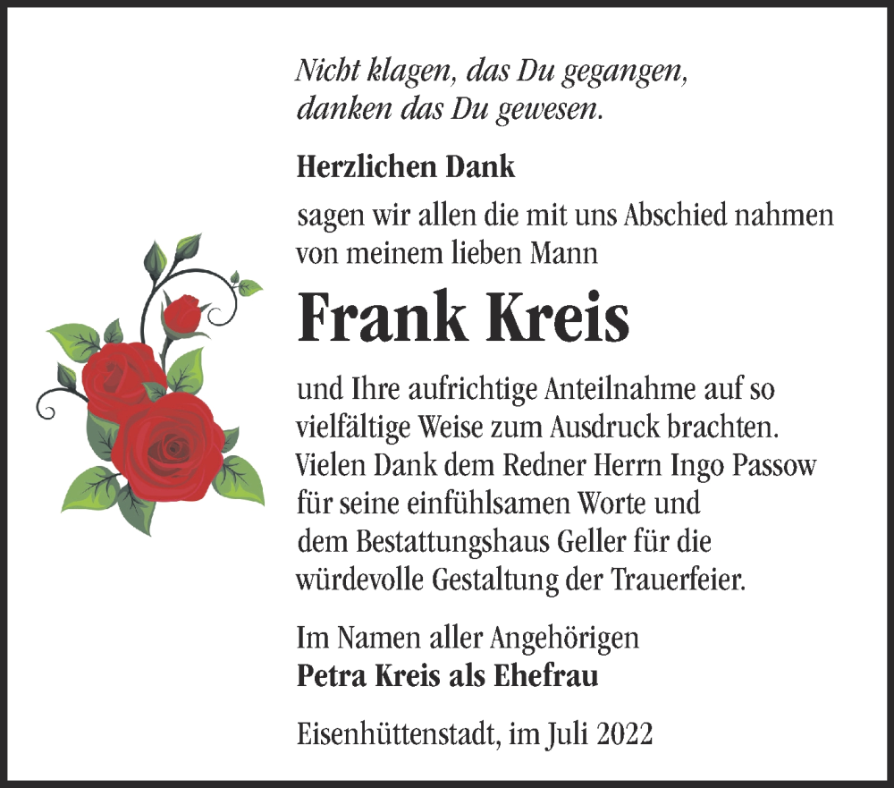 Traueranzeigen Von Frank Kreis Märkische Onlinezeitung Trauerportal 