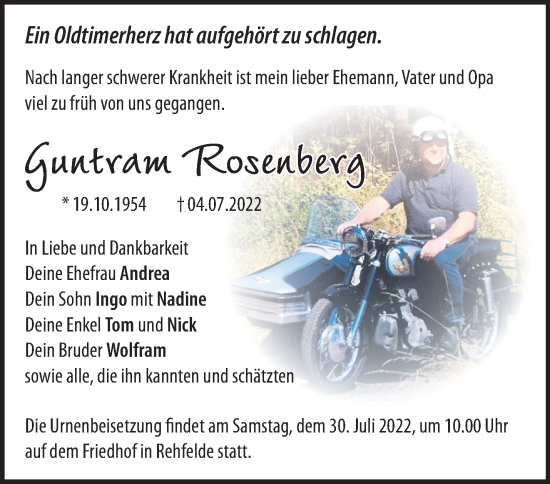 Traueranzeige von Guntram Rosenberg von Märkische Oderzeitung